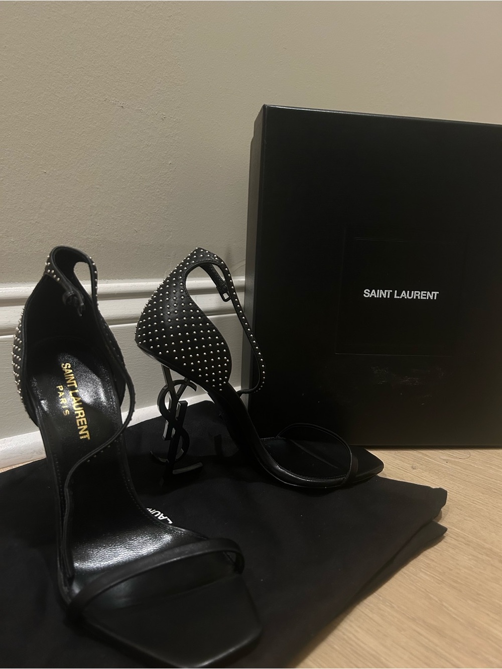 Calfskin Studded Opyum Sandals 37 Black